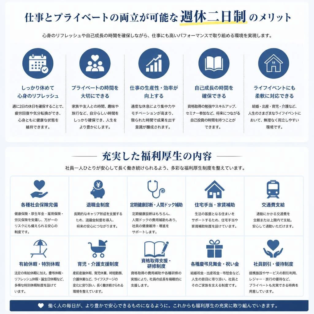 週休二日制の働きやすい環境